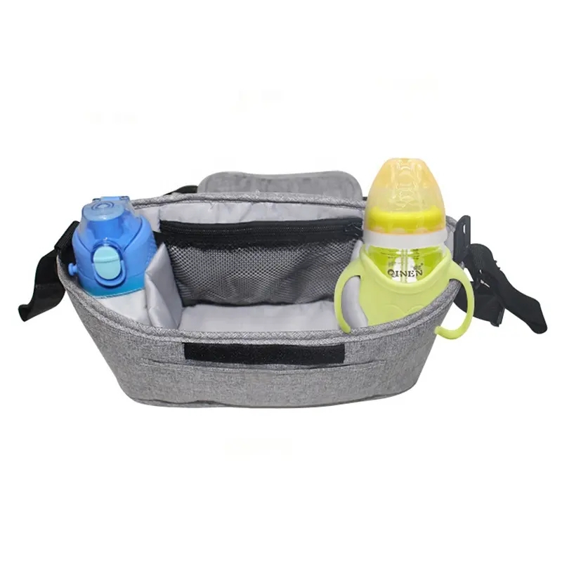 (30x17x12cm) Kinderwagen Organizer Tasche Baby Wickeltasche mit Tragegurt Aufbewahrungsfächer für Windeln / Milchflasche / Kleidung - Grau