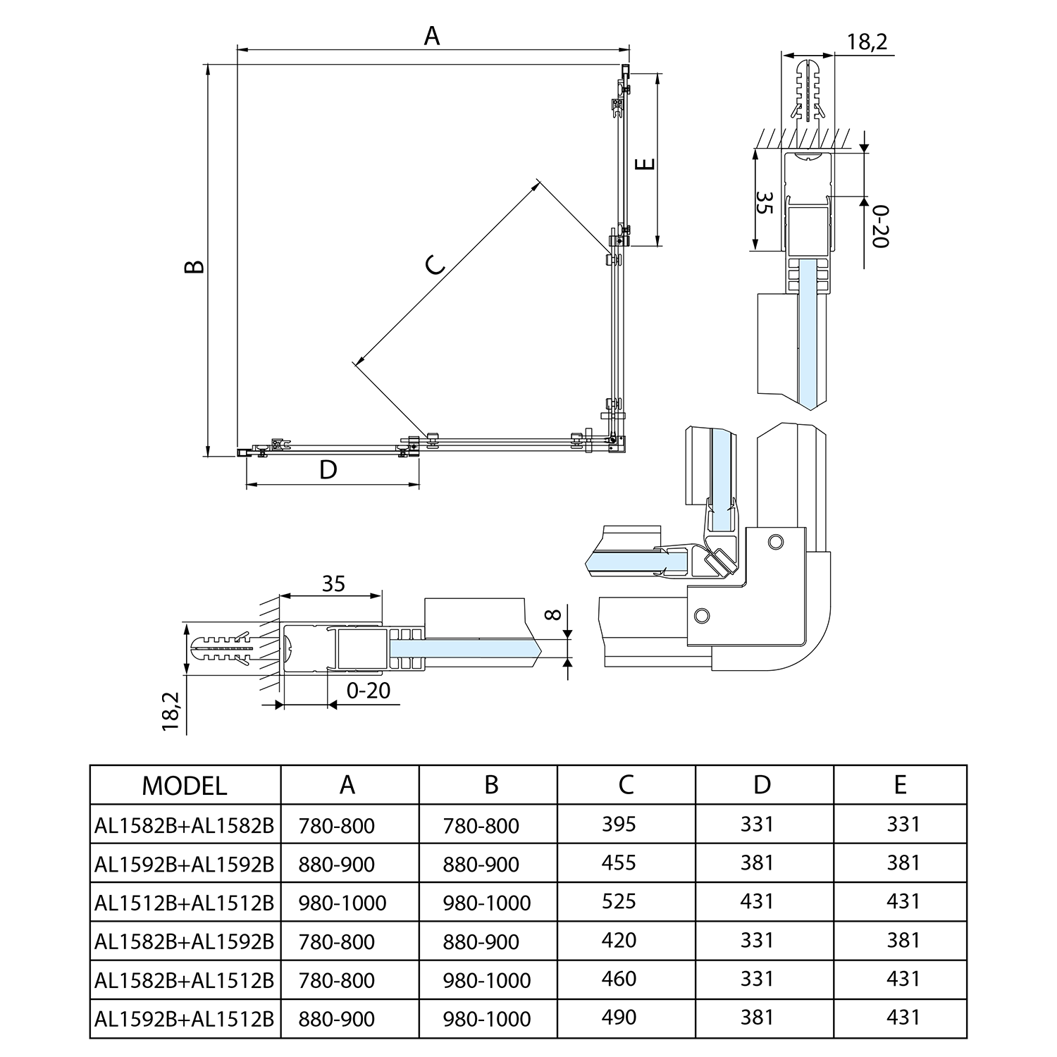 Polysan Altis douchecabine 80x80cm mat zwart
