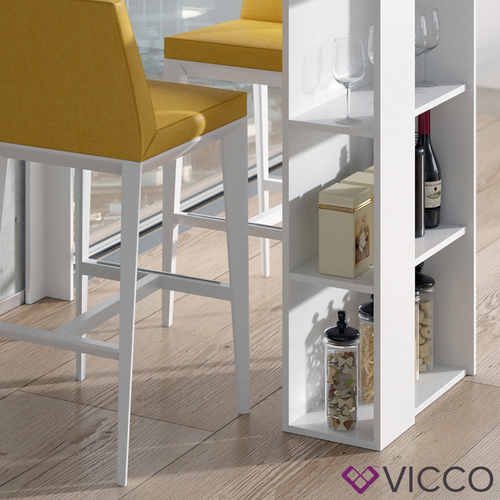 VICCO Bartisch NOEL Tresentisch Weiß Ablagefächer 120 x 105,6 x 60 cm