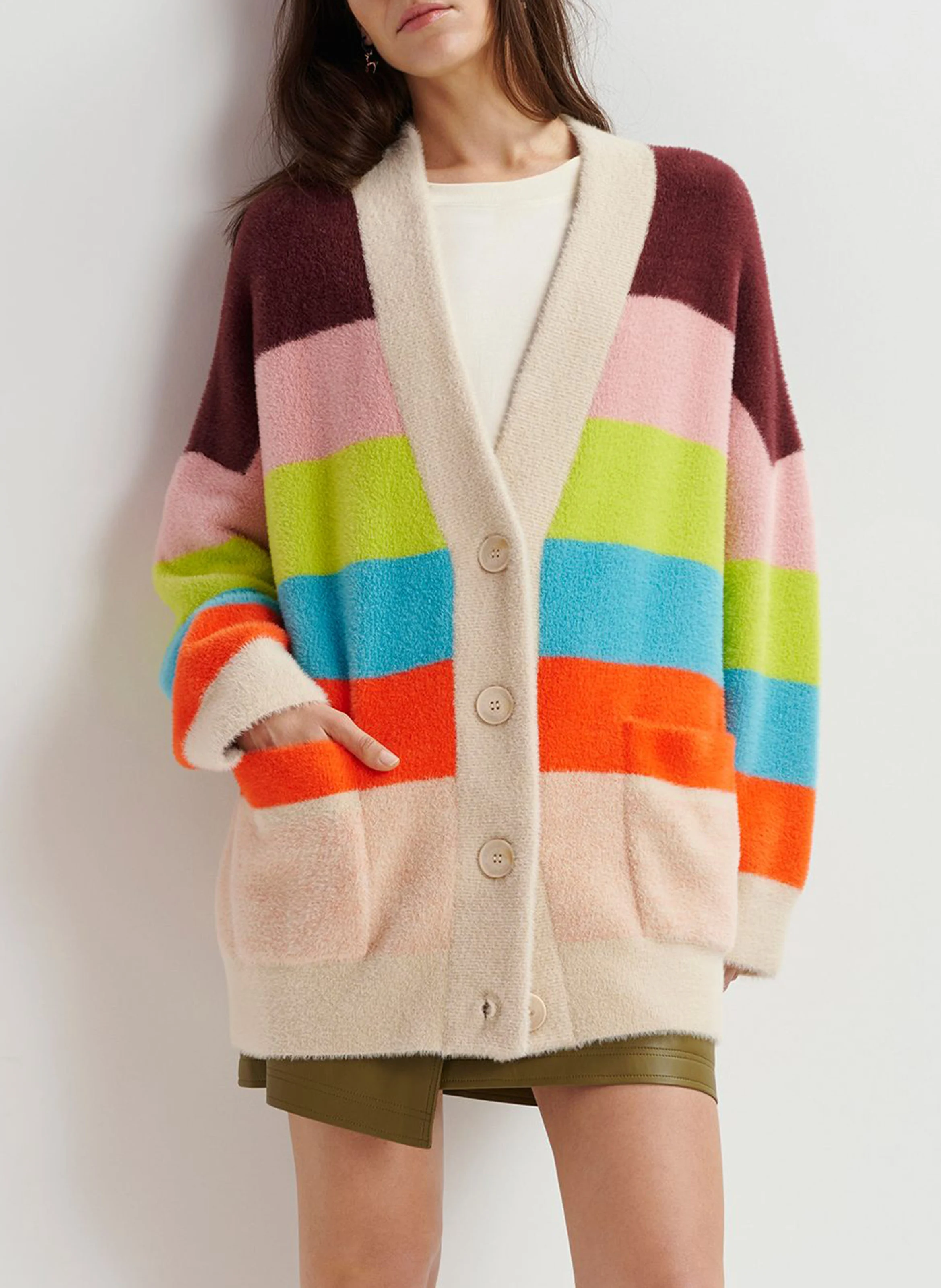 GAAN - Gilet ample col V à rayures | Multicolore