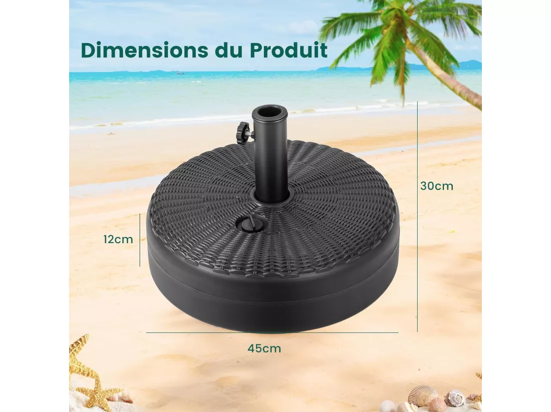 Pied de Parasol Lourd pour Parasolφ38 mm/48 mm, Socle Parasol Extérieur en HDPE Rempli de 30 kg Sable/ 15,5L Eau, pour Terrasse Piscine Patio Jardin Restaurant, Dia.45 x H30 cm