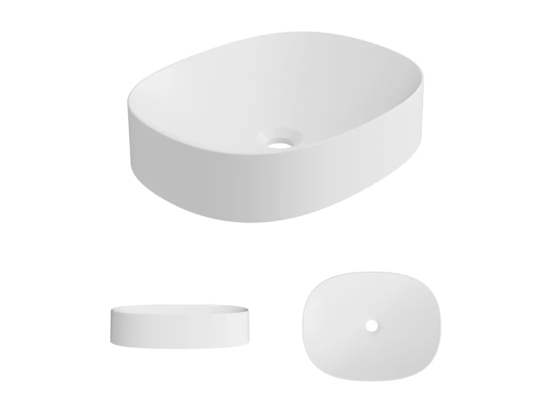 Vasque à poser OSCAR - 75% Minéral Blanc Mat Ovale 48*38*H11.7cm - LAVABERG