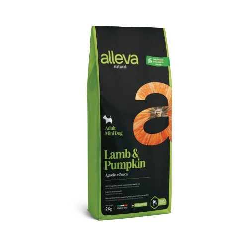 Ração Alleva Natural para Animais Adultos Mini, Sabor Cordeiro e Abóbora