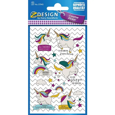 Avery Zweckform Z-Design 57042, Deko Sticker, Einhörner Sprüche, 24 Aufkleber
