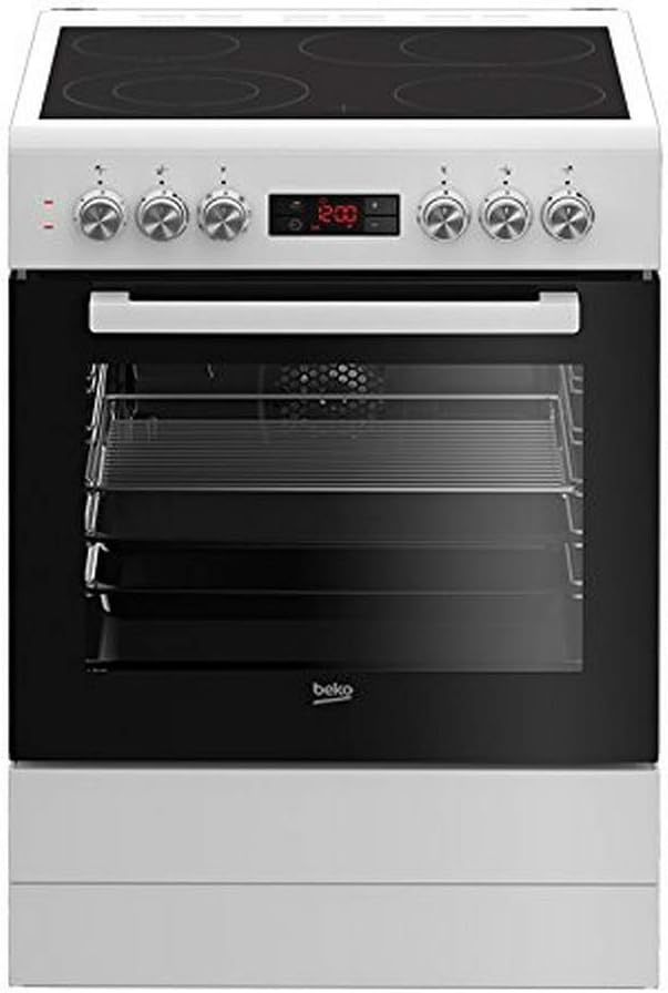 Beko FSM67320GWS Freistehender Elektroherd, 72l Nutzvolumen, 8 Heizarten, 5 Einschubebenen, Glaskeramik Kochfeld, 4 Kochzonen, Elektronikuhr, Energieeffizienzklasse A, leichte Reinigung, Weiß