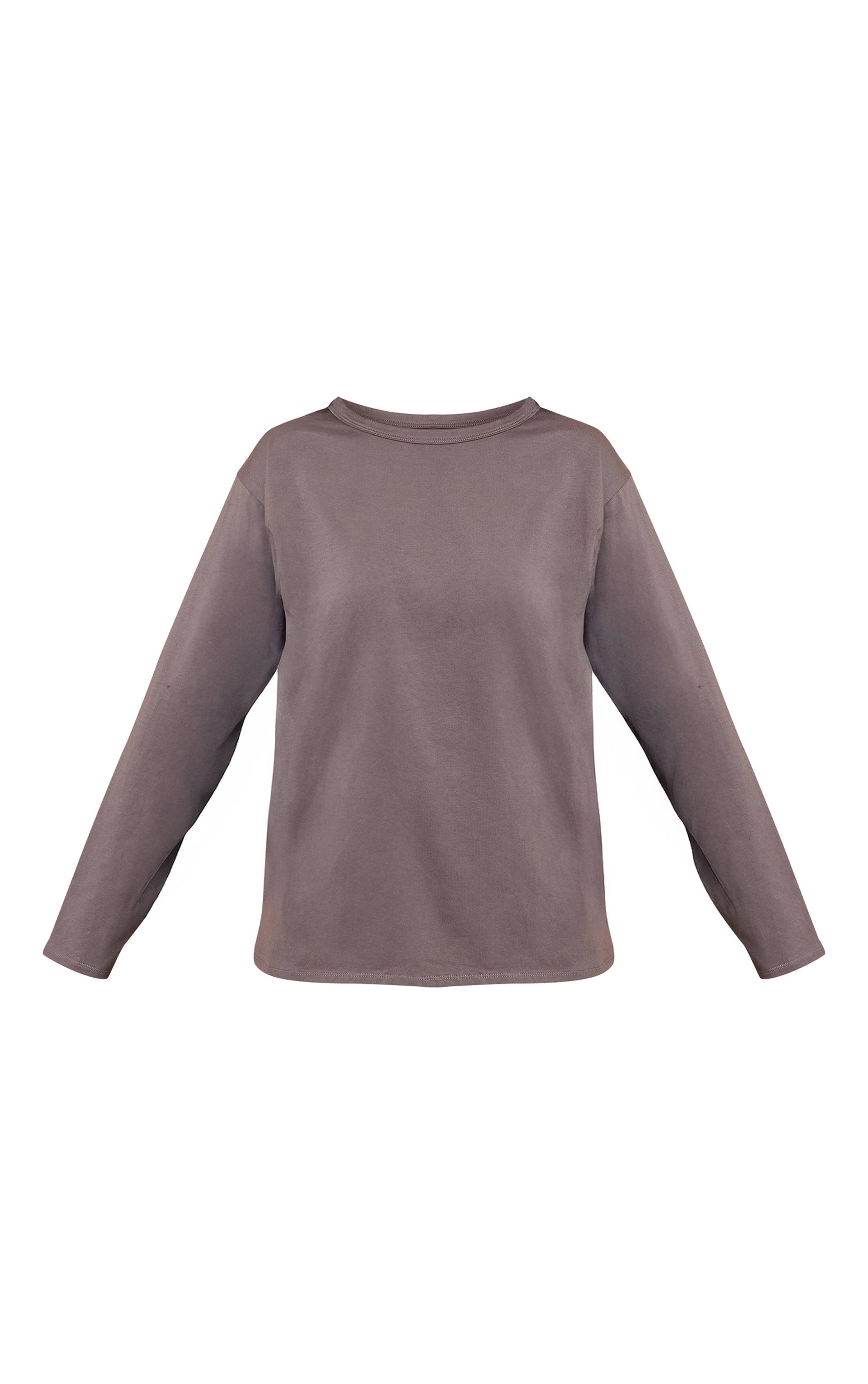 Charbon T-shirt Basique Oversize En Coton À Manches Longues