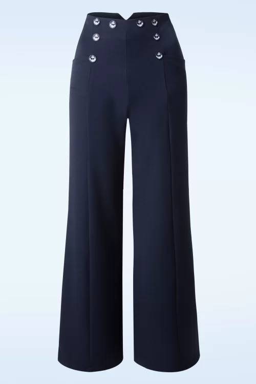 Banned Retro Stay Awhile broek in marineblauw