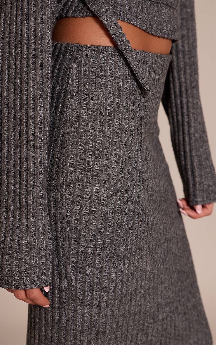 Charbon Jupe Longue Taille Élastique En Tissu Brossé