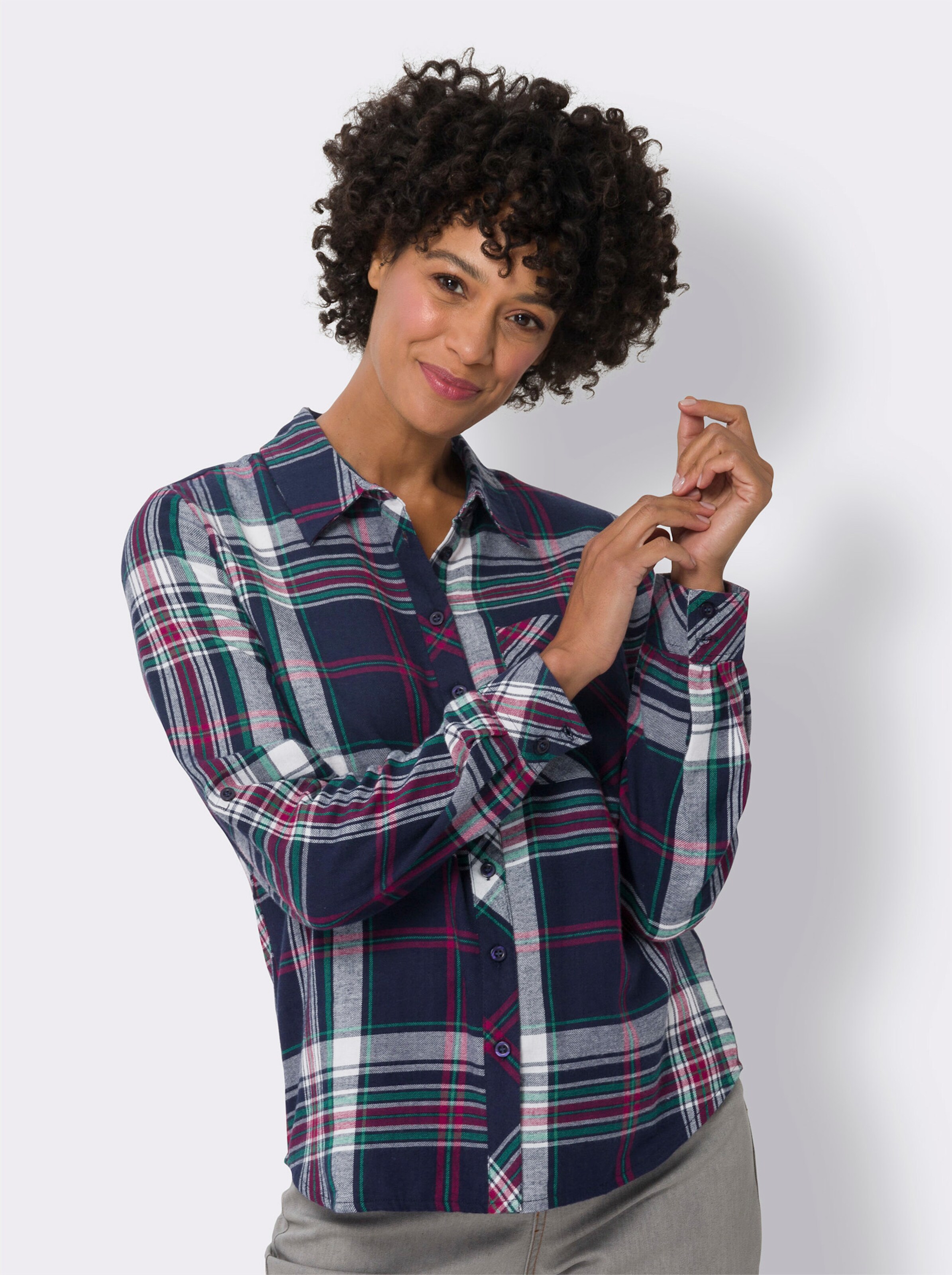 Flanellbluse mit krempelbaren Ärmeln