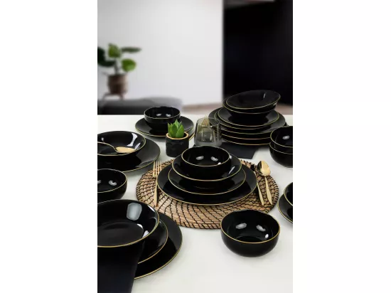 Service de table 24 pièces Erve Céramique Noir et lisère Or