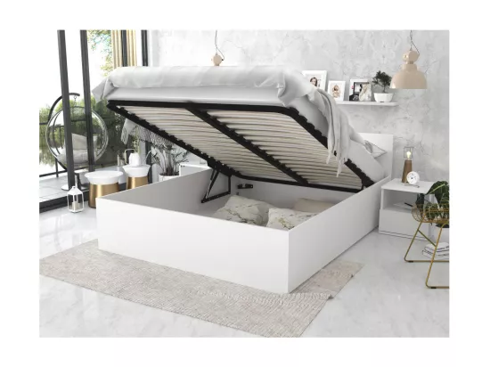 Lit Panama 140x190 + coffre - Sommier inclus Blanc