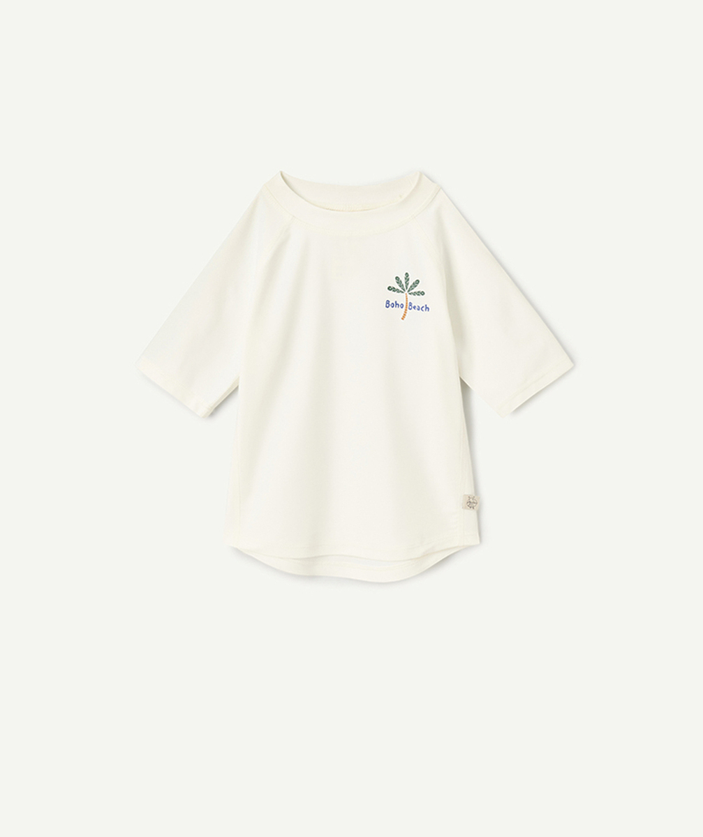 LASSIGT-SHIRT MANCHES COURTES MIXTE ANTI-UV ÉCRU MOTIF PALMIER