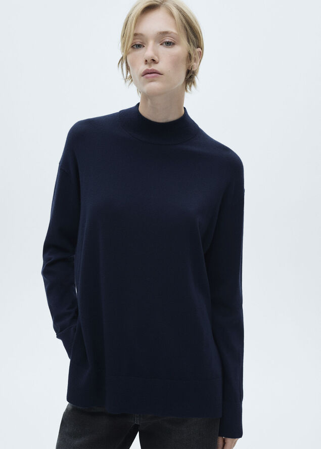 MANGO Perkins neck knitted sweater Navy
