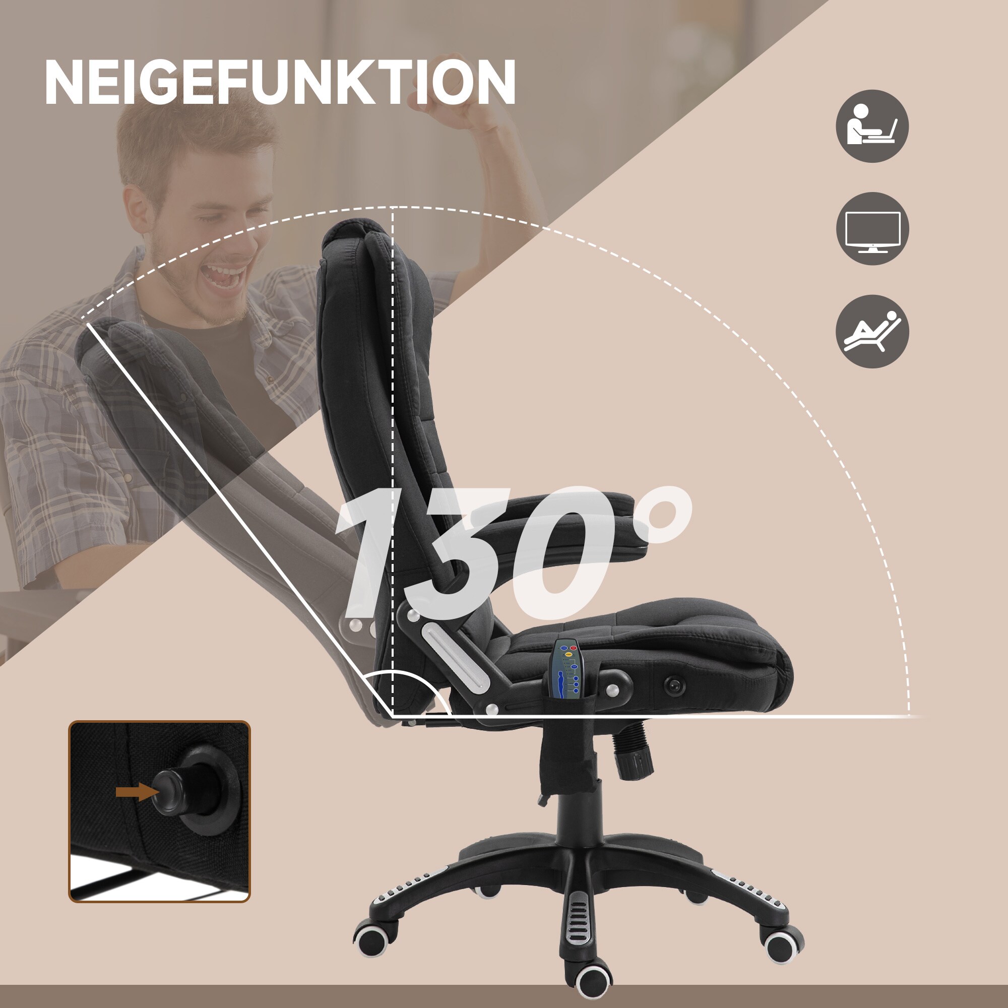 Vinsetto Bürostuhl mit Massage- und Wärmefunktion 67 x 67 x 116–126 cm (BxTxH)
