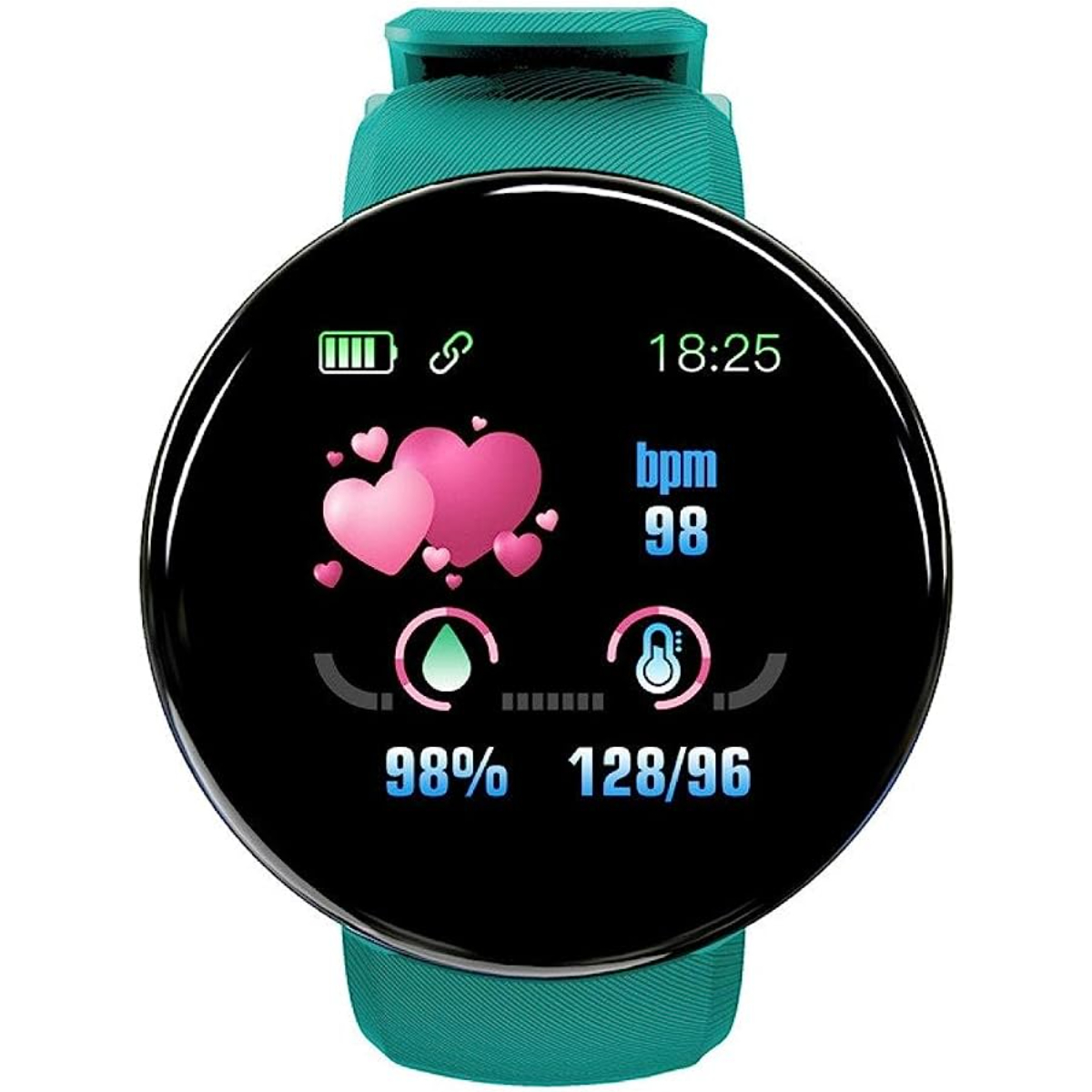 Relógio inteligente Klack Kd18 com monitoramento de frequência cardíaca, pressão arterial e notificações.