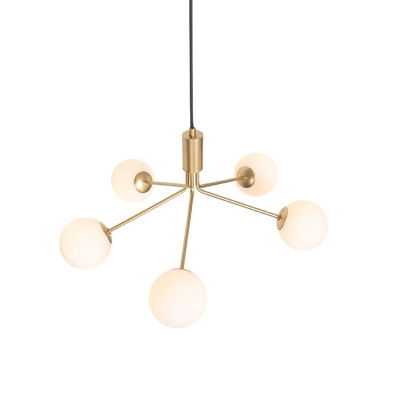 Art Deco hanglamp goud met opaal glas 5-lichts - Coby