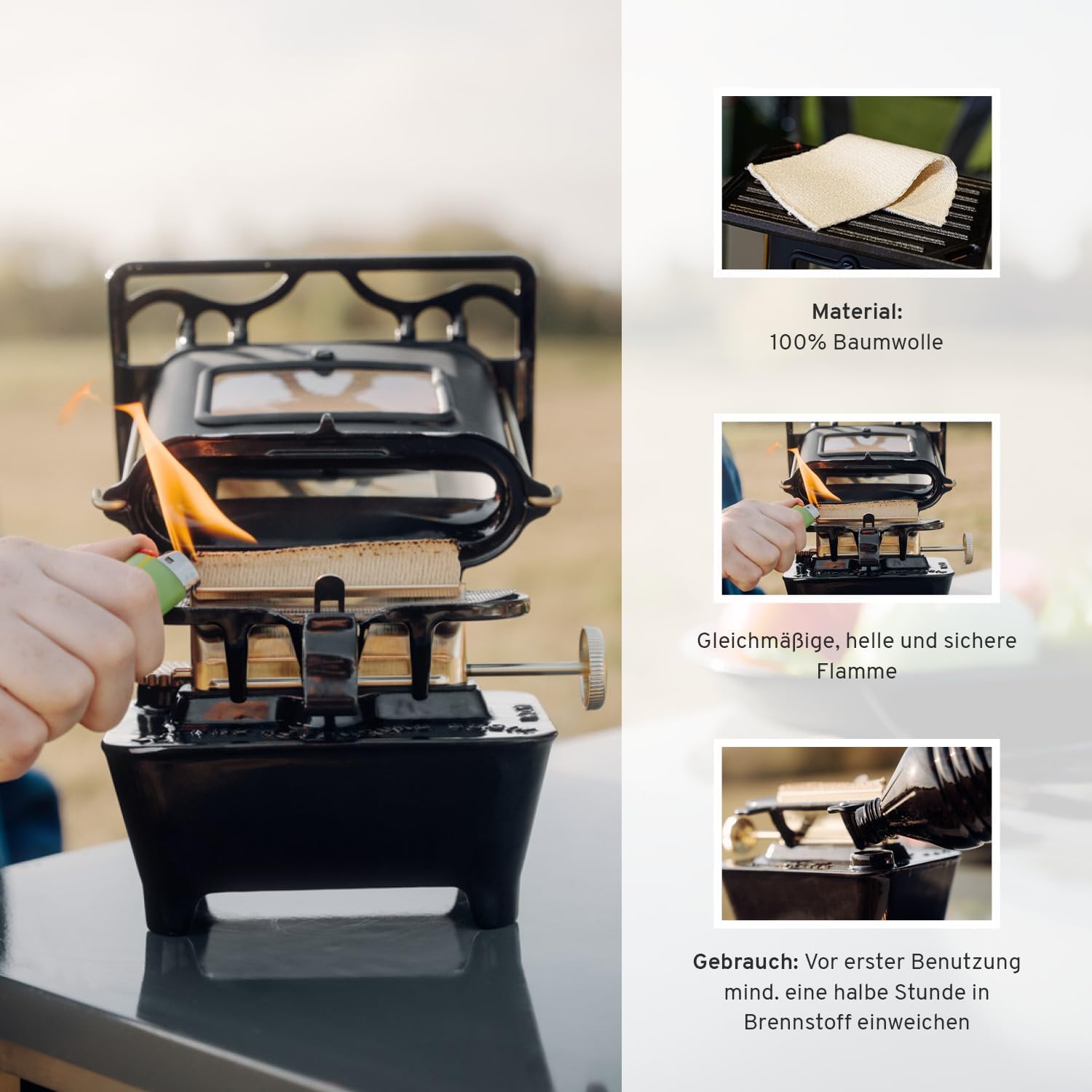 CAMPWERK Petroleum Outdoor Feuer Camping Kocher mit Steak Grillplatte – Iron Camping Cooker Stove mit Tasche & Spezial-Docht