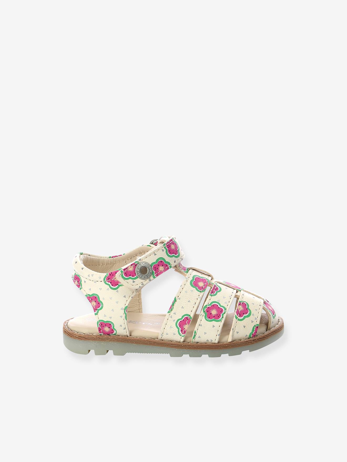 Sandálias infantis Nonosti Iconique Nonorally KICKERS® tamanho médio em couro amarelo estampado