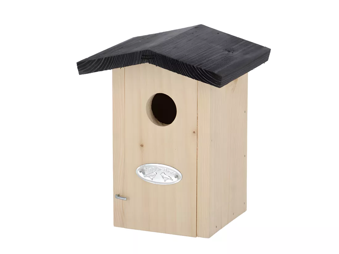 Nichoir pour oiseaux en bois avec toit et petite porte - Beige/Noir - L 13,8 x P 12 x H 17,4 cm