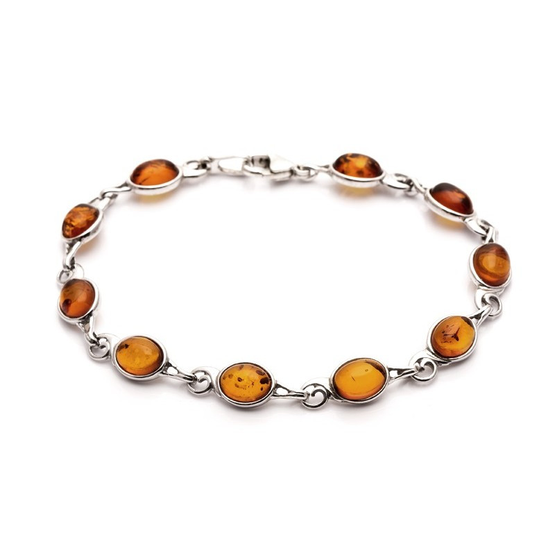Bracelet argent ambre cognac