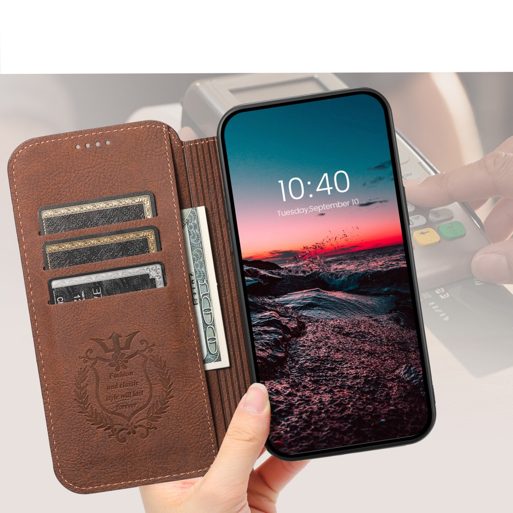iPhone 14 Pro MagSafe Vintage Leder Tasche Flip Cover mit Kartenfächer - Braun