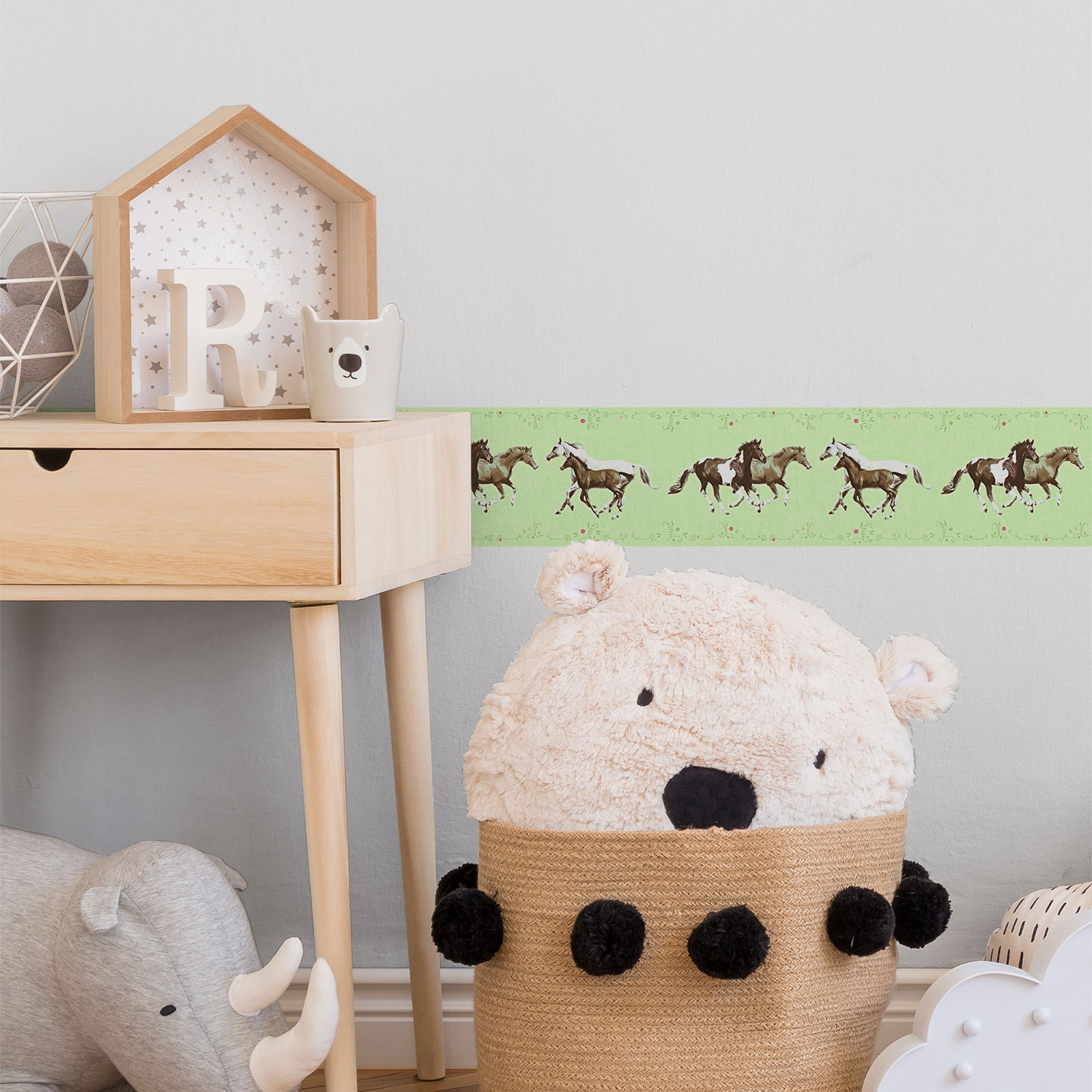 Vlies-Borte LITTLE STARS - grün-braun - 13 cm