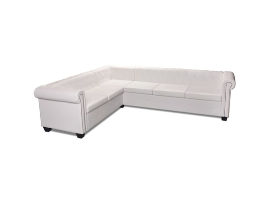 VIDAXL - Canapé d'angle chesterfield 6 places cuir artificiel blanc