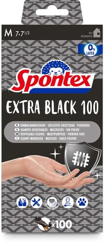 Spontex Extra Black Einmalhandschuhe aus Vinyl, ungepudert und latexfrei, in praktischer Spenderbox, Größe M, 100er Pack