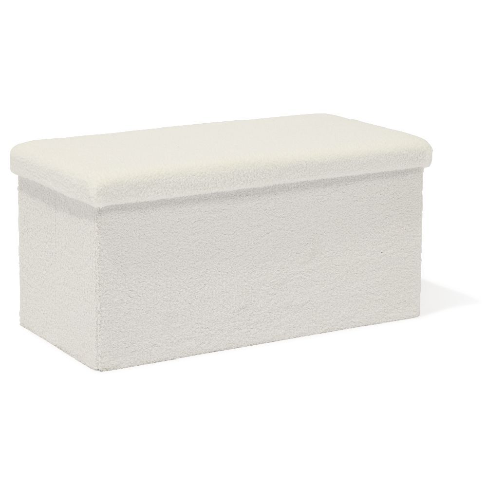 Banc coffre Clara décor laine bouclée Blanc  - L77xP38xH38 cm