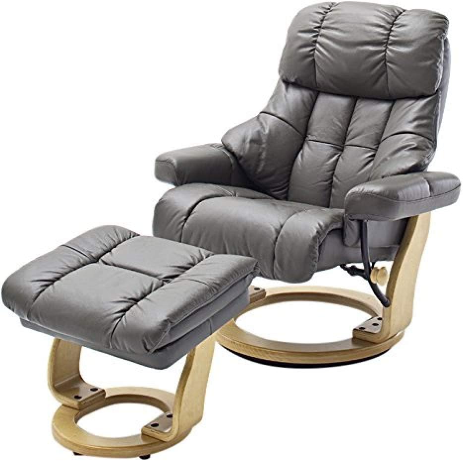 Robas Lund Relaxsessel Calgary XXL mit Hocker, bis 180 kg belastbar, Echtleder schlammfarben, Gestell Holz natur