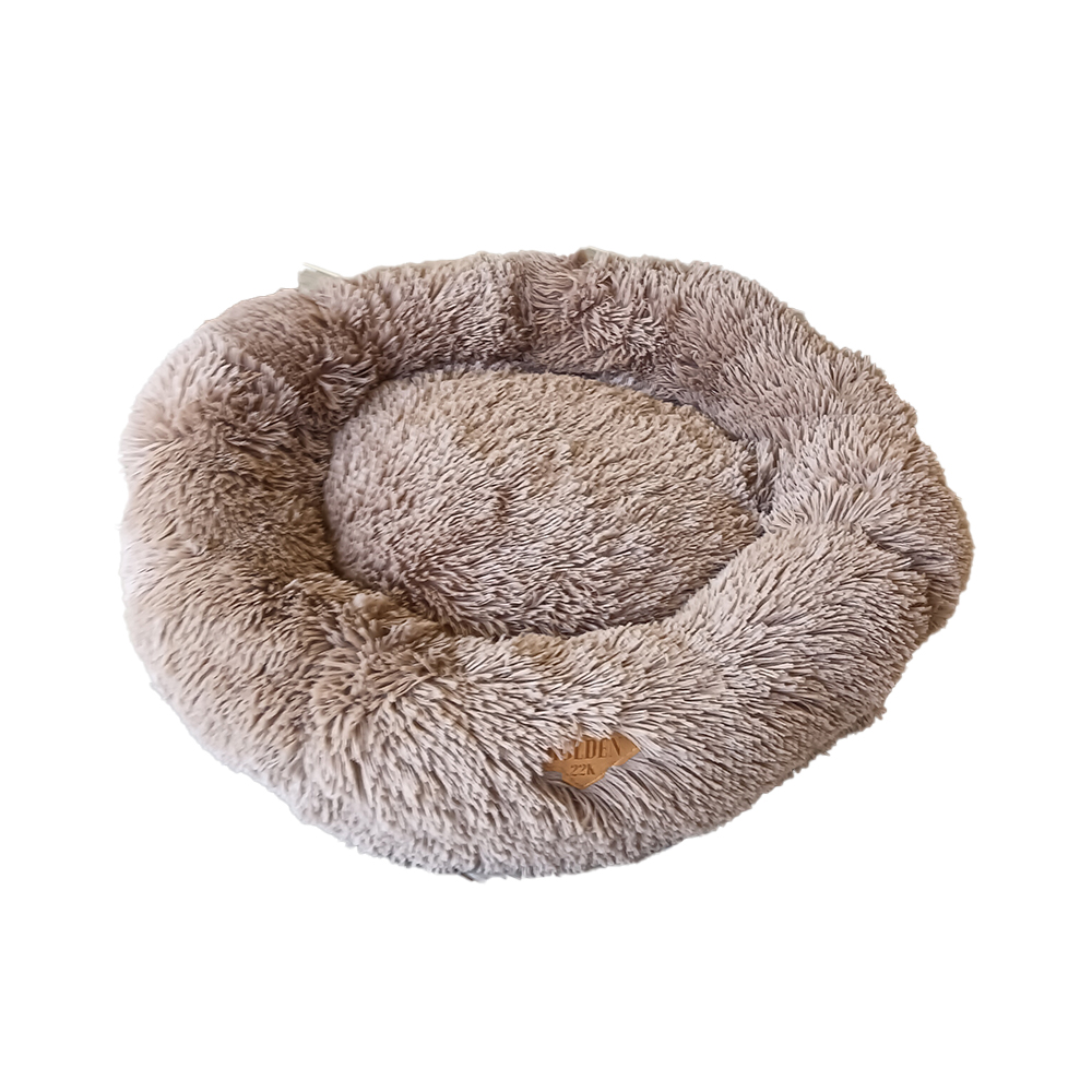 Cama em formato de donut dourada em ouro 22k para gatos e cães de pequeno porte (diâmetro 60cm)