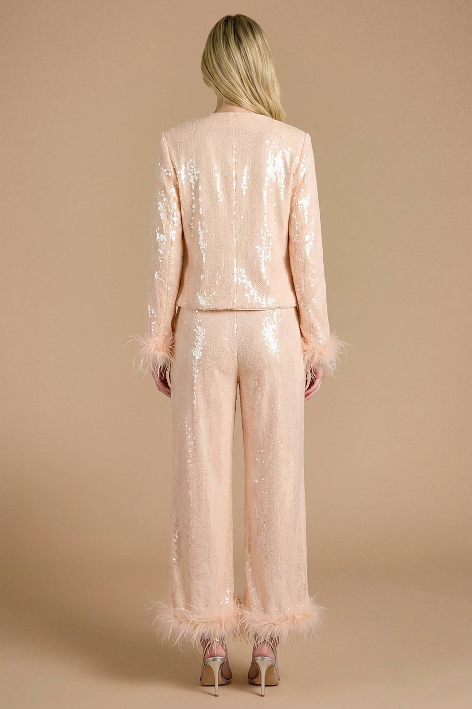 Oasis Pantalon Taille Haute À Sequins Et Bordure De Plumes Hen