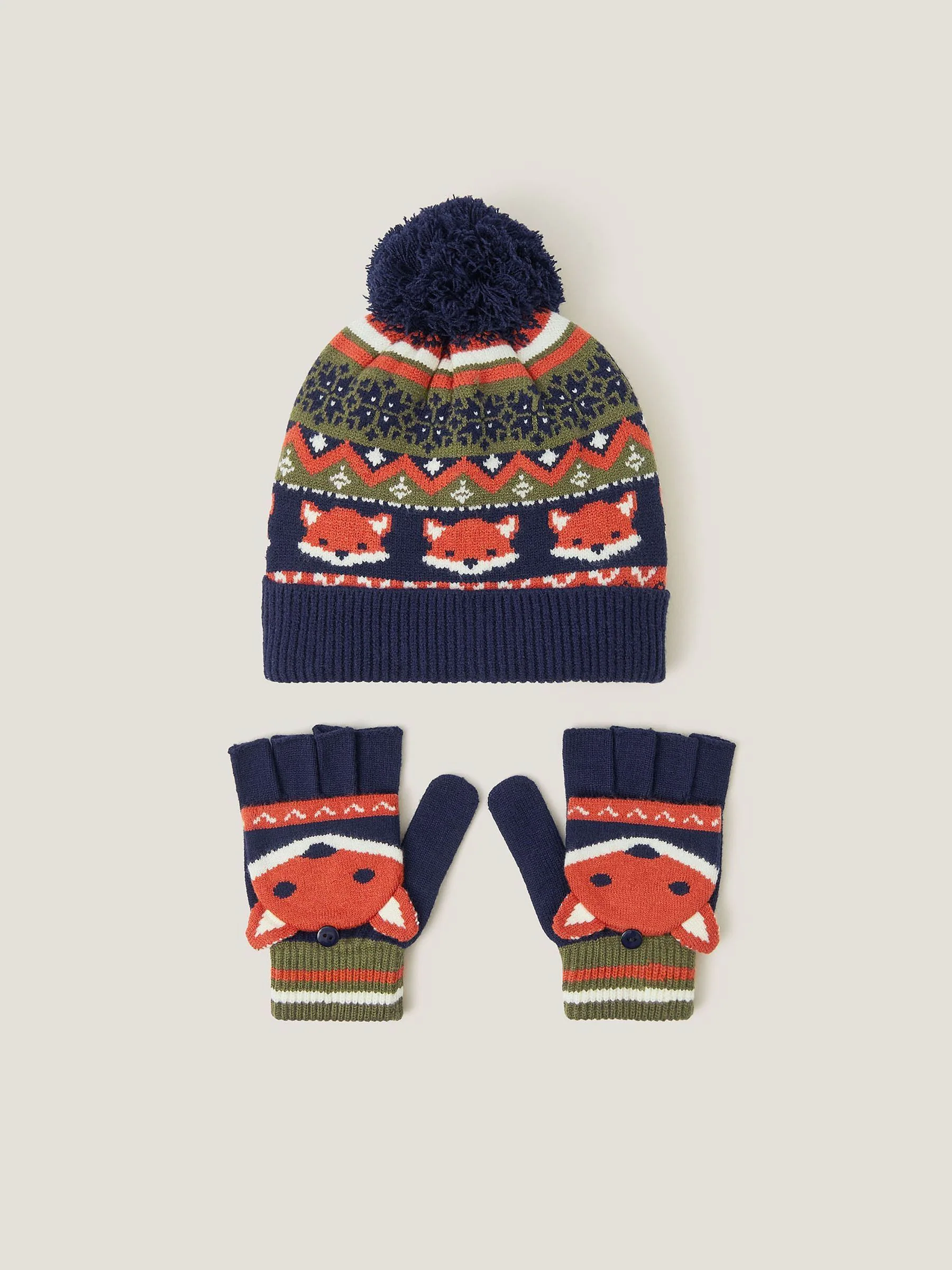 Monsoon Fox Bobble Hat & Gloves Set