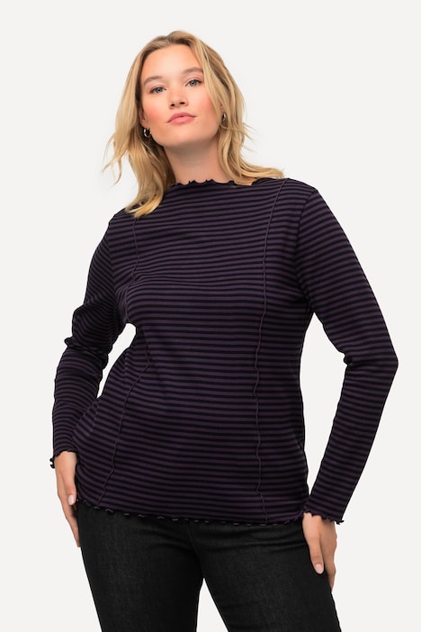 Shirt, Ringel, Ziernähte, Stehkragen, Langarm