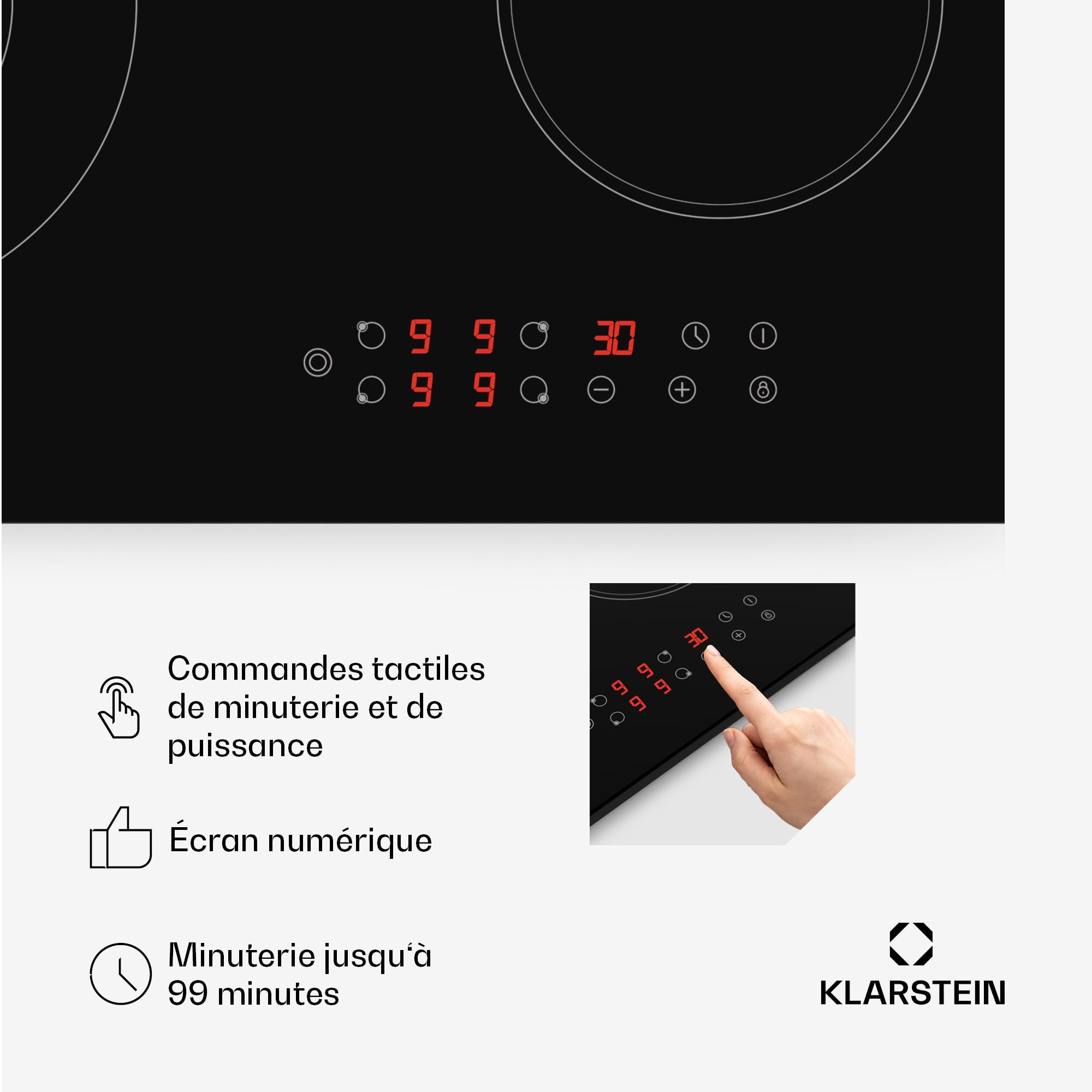 Klarstein Plaque Induction 6500W, Plaque de Cuisson Electrique à Induction, Plaque Induction Encastrées 4 feux, Tables de Cuisson, Plaques chauffantes