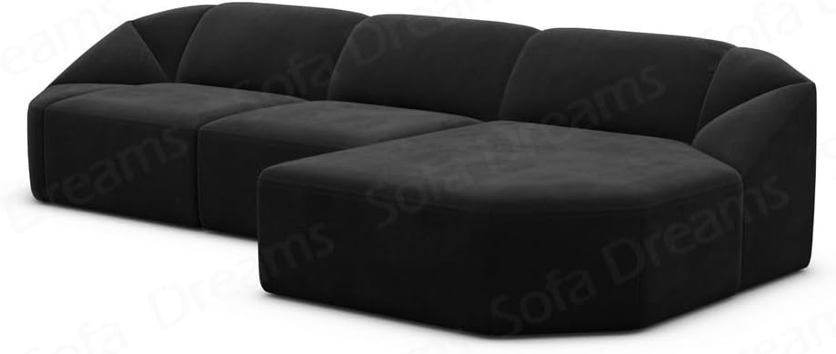 Ecksofa Cabrera L Form kurz Stoffsofa Sofa in Samt Designersofa Sun Velvet (Schwarz, Ottomane rechts)