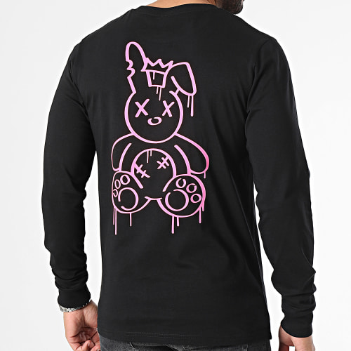 Tee Shirt Manches Longues Lapin King Noir Rose Fluo