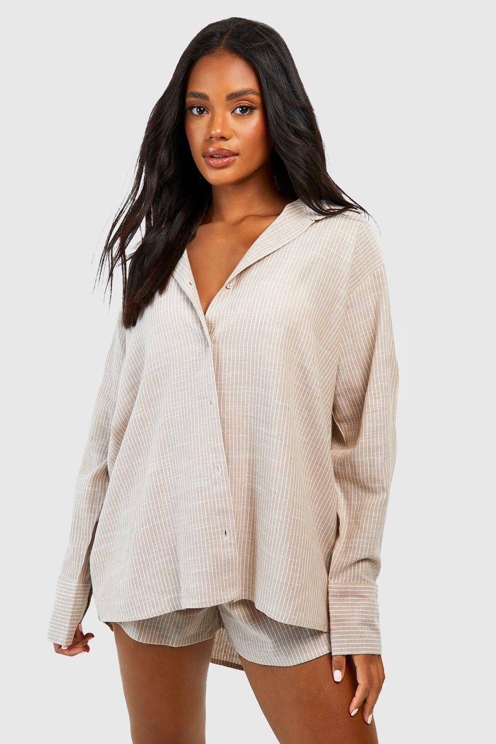 boohoo Chemise de pyjama oversize en coton à rayures ton sur ton