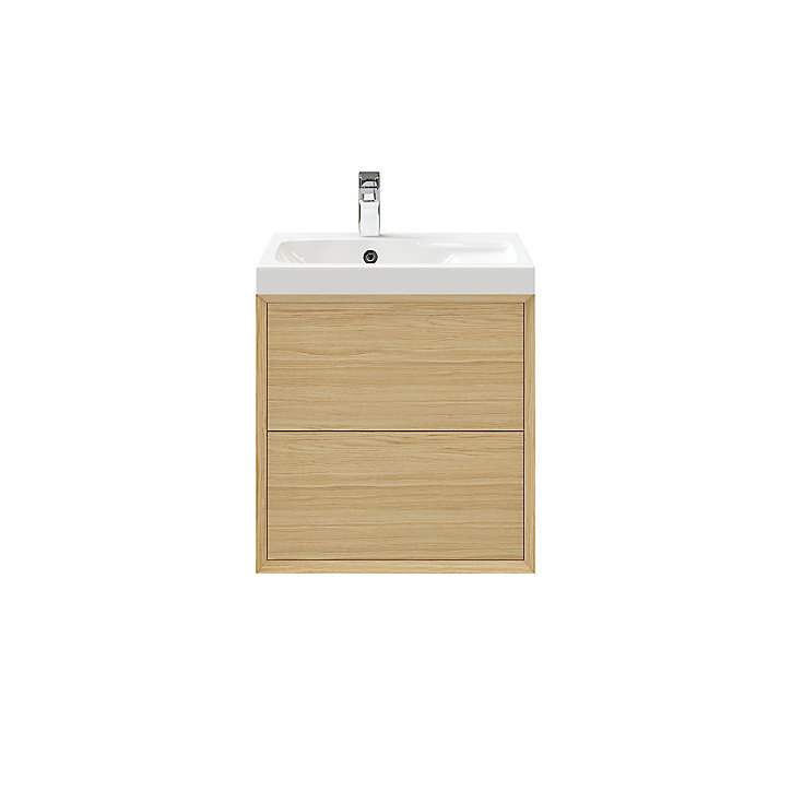 Meuble sous vasque à suspendre GoodHome Avela placage chêne 60 cm + plan vasque Mila