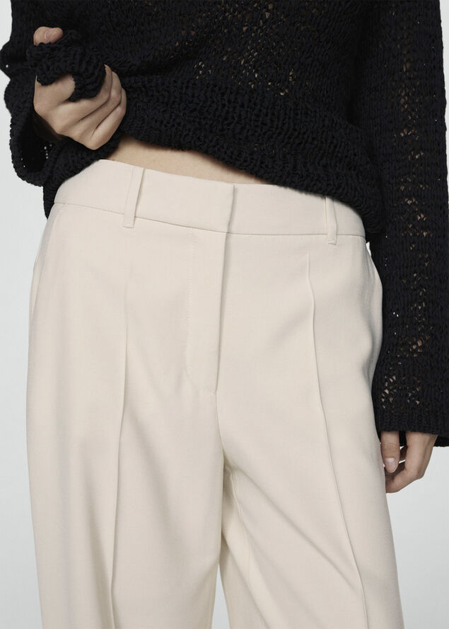 MANGO Wideleg pleated trousers Light beige