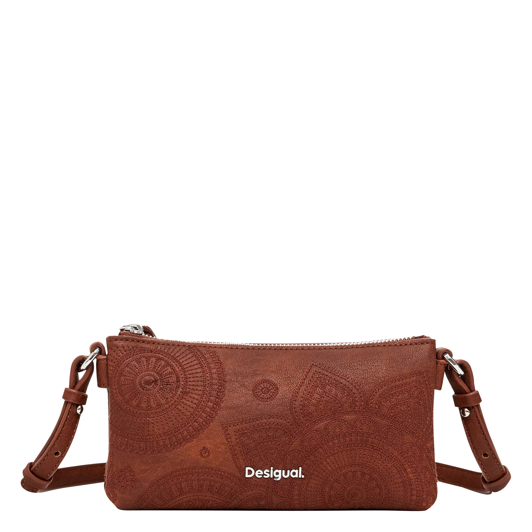 Sac bandoulière brodé effet cuir | Marron