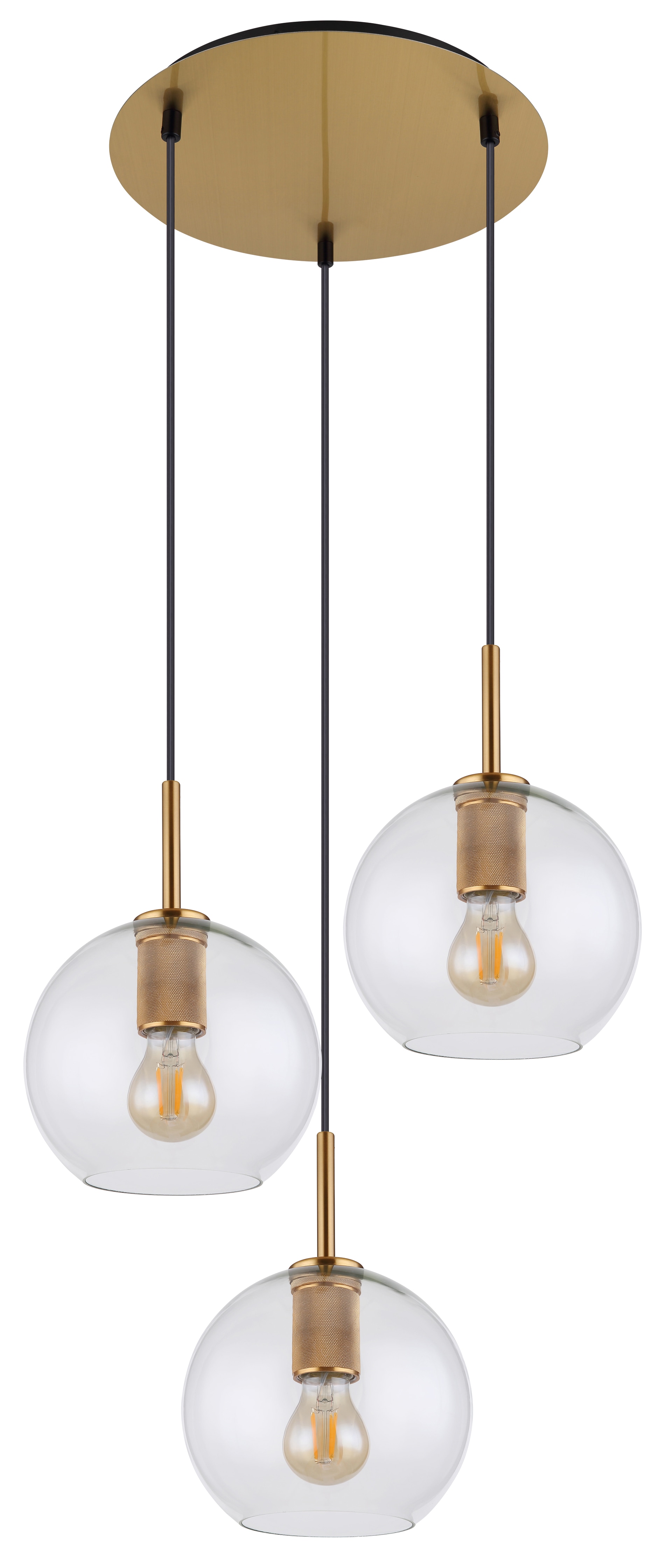 GLOBO Retrofit Pendelleuchte ADARA 3-flg messingfarbig /Klarglas