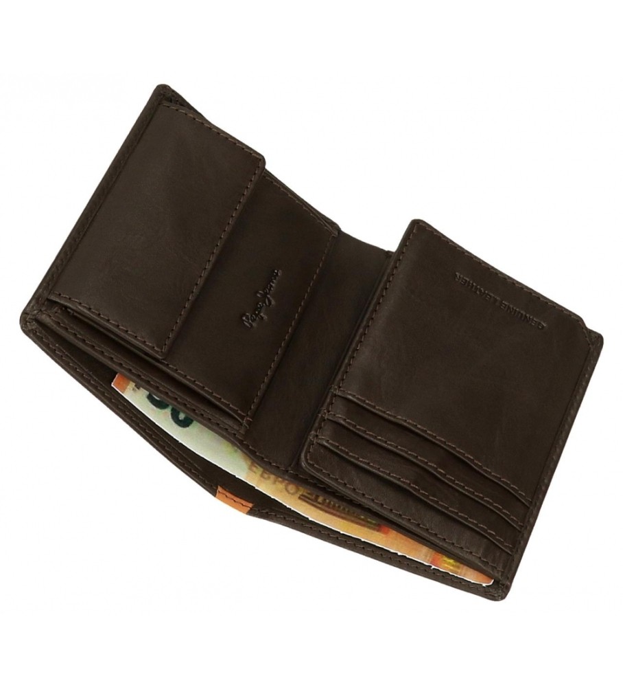 Carteira vertical Pepe Jeans Marshal em couro marrom