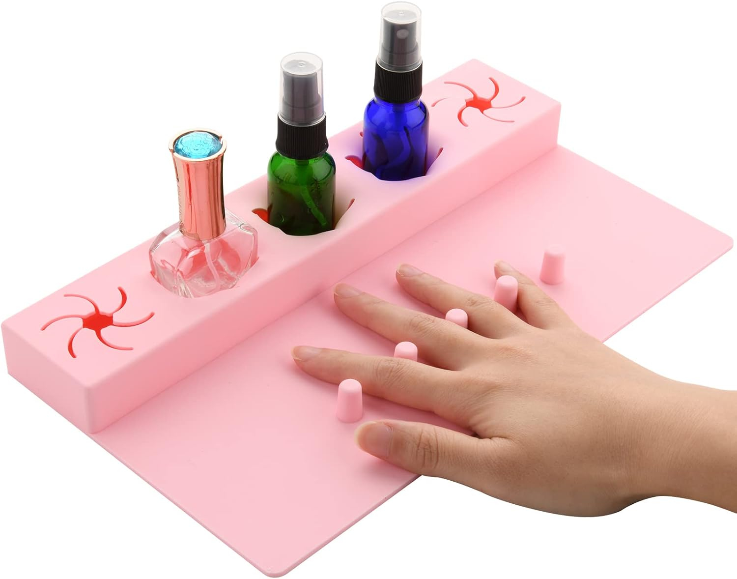 (27x15cm) Silikon Nagellack Flaschenhalter Nail Art Lackierhilfe DIY Organizer Maniküre Halterung - Rosa
