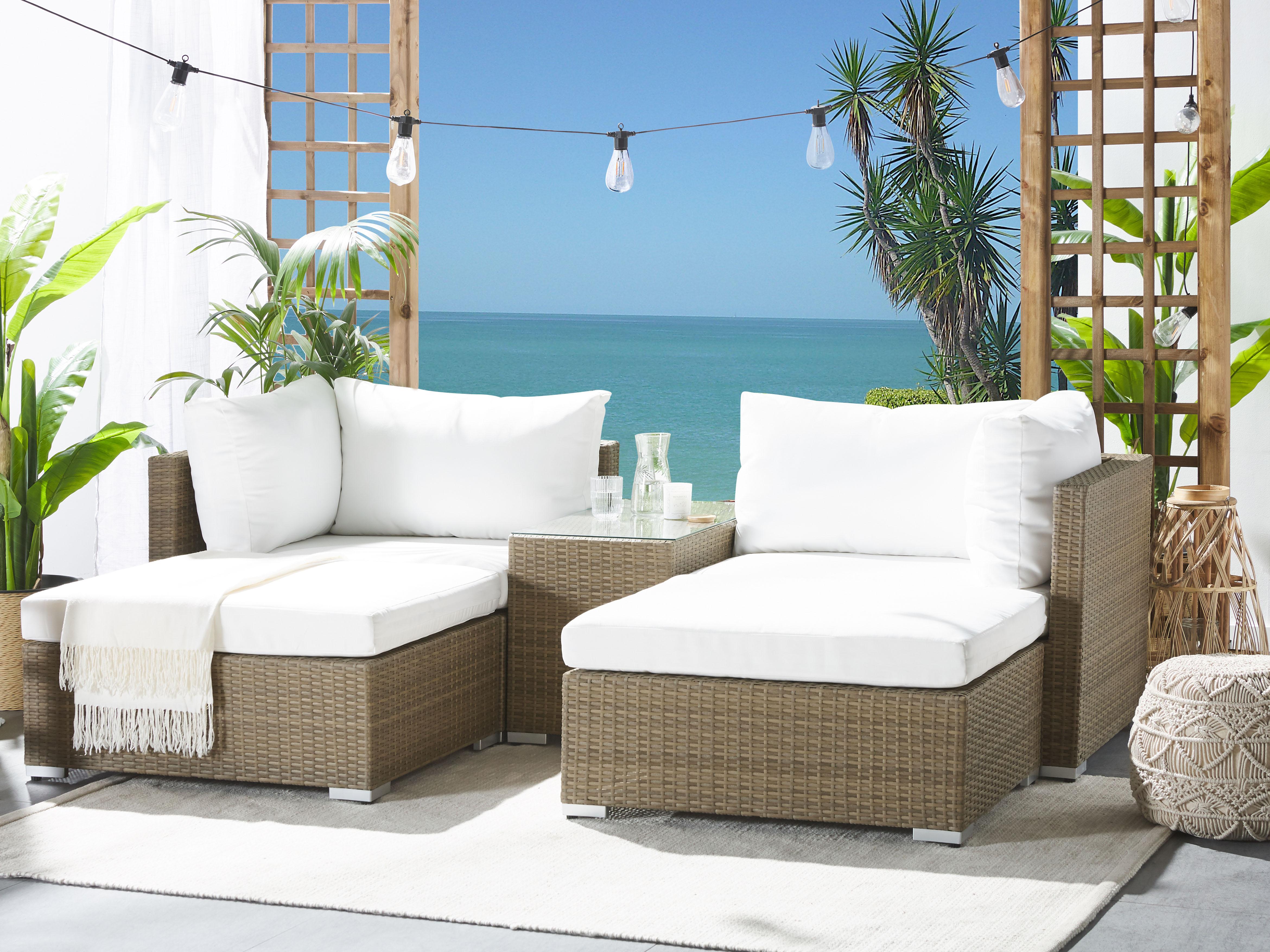 Loungeset met tafel 2-zits NOTO modulair PE rotan Lichtbruin
