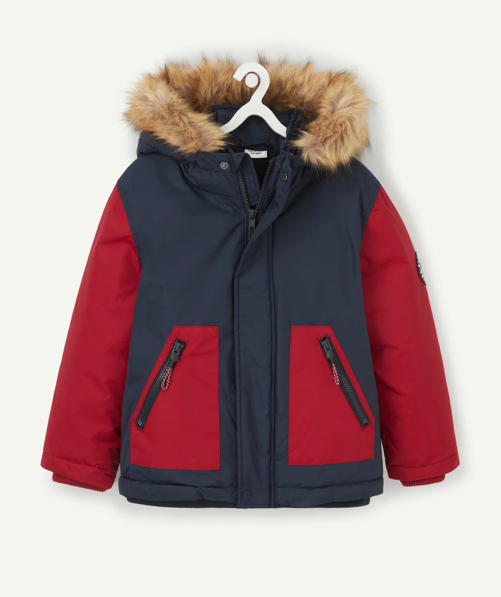 BLOUSE MARINE ET ROUGE GARÇON EN REMBOURRAGE RECYCLÉ