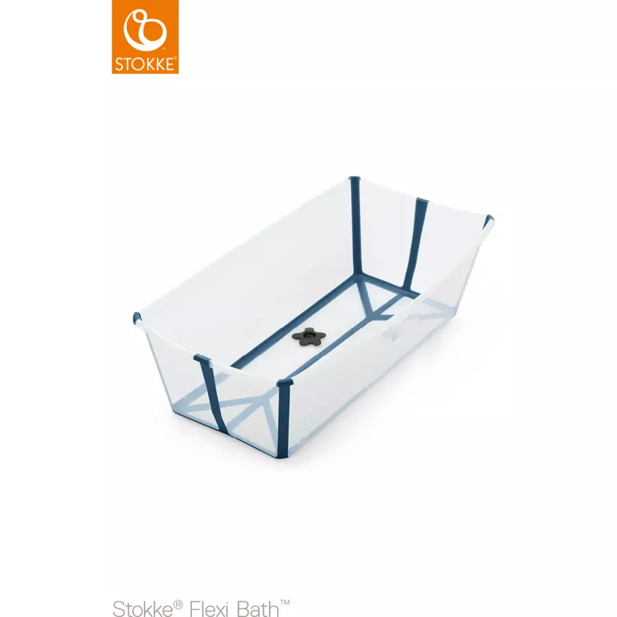 STOKKE® Badewanne Flexi Bath XL™ extra groß transparent blau mit hitzeempfindlichem Stöpsel ab der Geburt