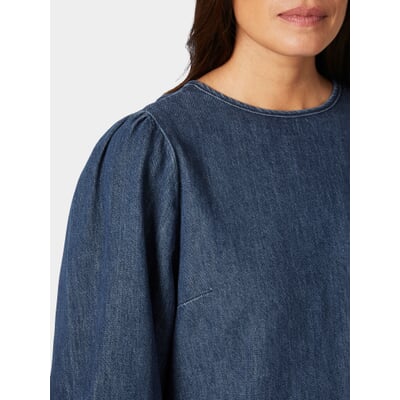 Damen-Jeansbluse 3/4-Arm, Mittelblau