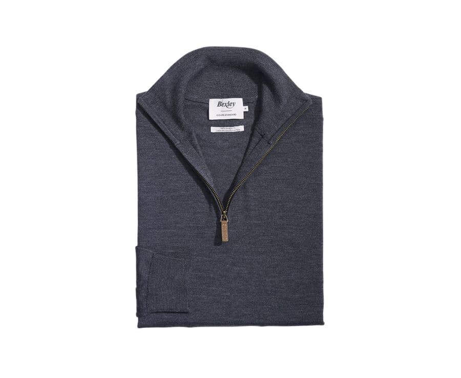 Pull col zippé homme Gris Anthracite chiné - VLARINOS