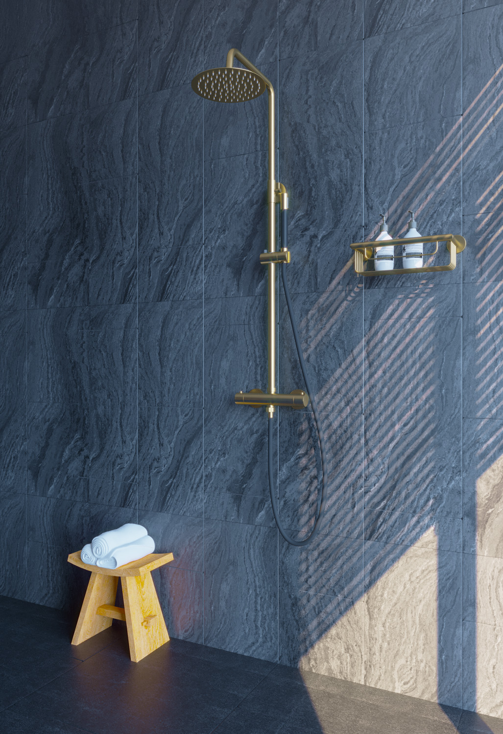 Saniclear Brass Pro opbouw regendouche geborsteld messing / mat goud 30cm hoofddouche staaf handdouche